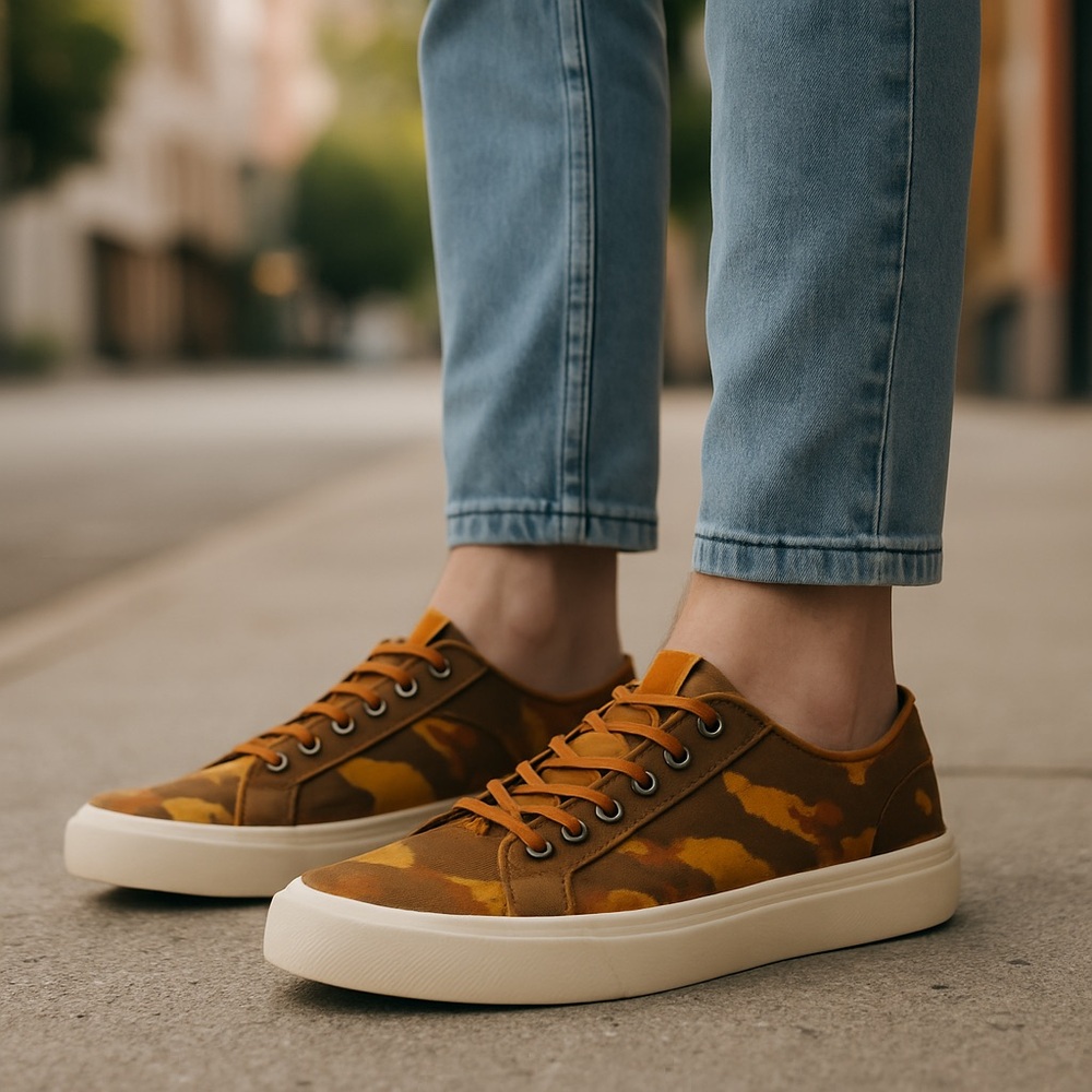 Sz 9 Frye Camouflage Sneakers - Brown and Orange $169 MSRP